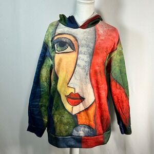 MISS LOOK Abstract Face Art Print Hoodie Sweatshirt 2XL Colorful Cubist Inspired